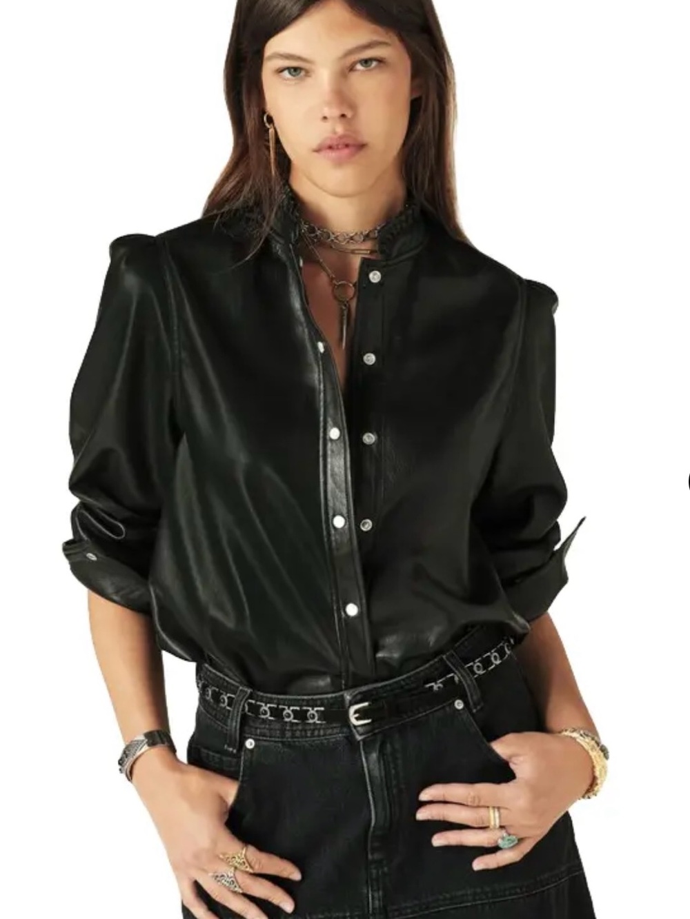 🌟 BA&SH Caxie Faux Leather Ruffle Shirt - NWT (No Tags) 🌟